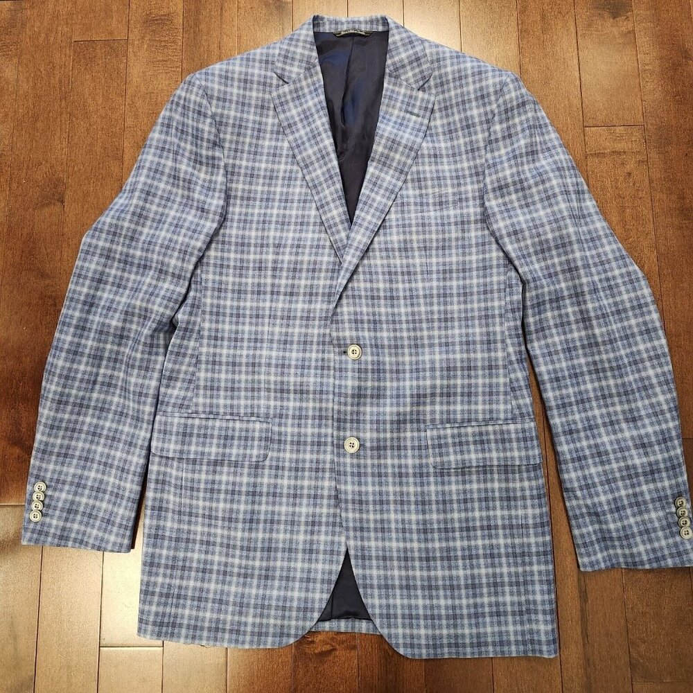 Jack Victor men's blue wool check blazer in size 42L
